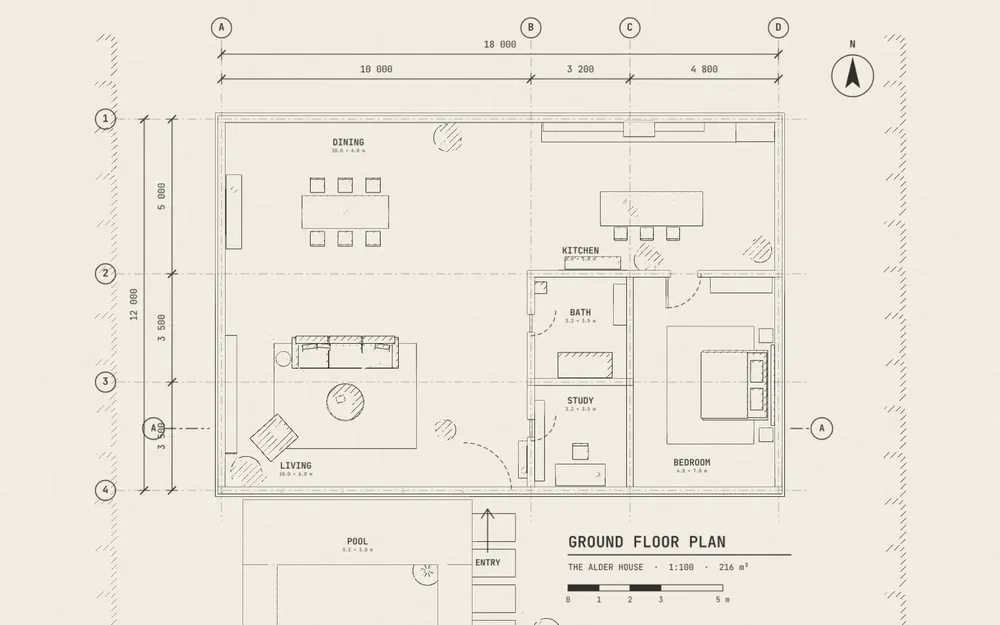 The Alder House floor plan as a drawing